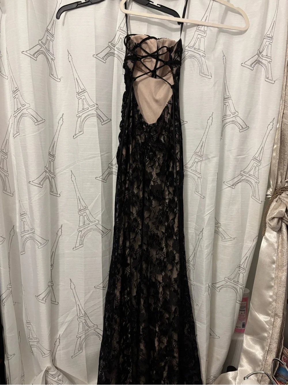 Gothic Strapless Black Lace Evening Gown